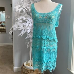 Bohemian summer dress Or swim cover size small turquoise